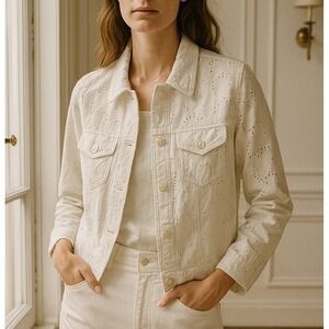 Appleseeds Clean Girl Minimalist Coquette Dainty Embroidered Eyelet Jacket LARGE